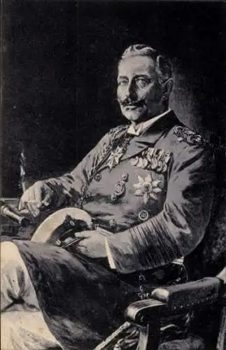 Künstler Ak Stöwer, Kaiser Wilhelm II., Sitzportrait in Uniform, Großadmiral, Wohlfahrtskarte, I. WK