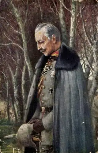 Künstler Ak Kaiser Wilhelm II., Andacht im Felde, Portrait in Uniform, I. WK