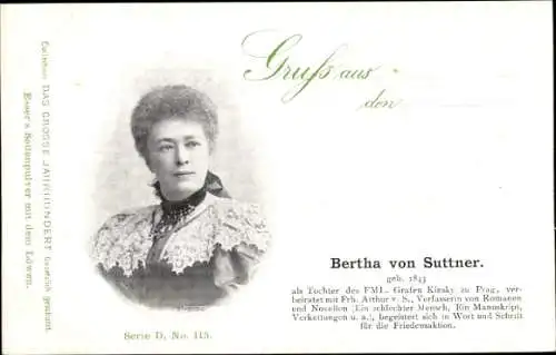 Ak Schriftstellerin Bertha von Suttner, Portrait