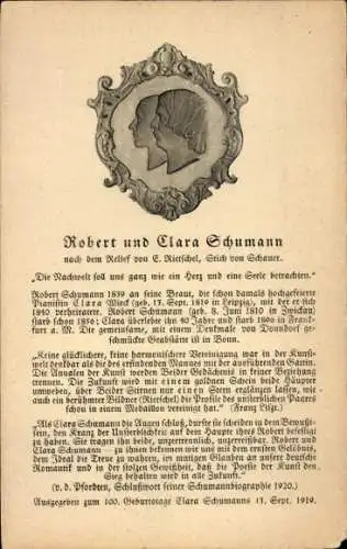 Ak Robert und Clara Schumann, Zitat, Nachtwelt soll uns ganz wie ein Herz und eine Seele betrachten