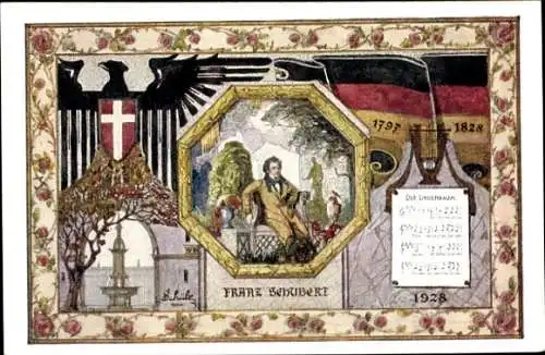 Wappen Ak Wien, Komponist Franz Schubert, 10. Deutsches Sängerbundesfest 1928