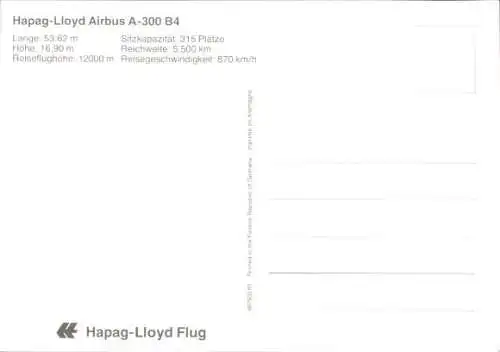 Ak Passagierflugzeug der Hapag Lloyd, Airbus A 300 B 4