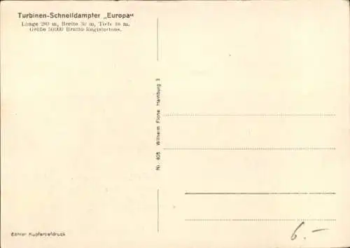 Ak Turbinen Schnelldampfer Europa, Norddeutscher Lloyd