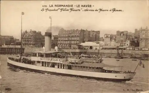 Ak La Normandie, Le Havre, Paquebot Félix Faure, Service du Havre à Rouen