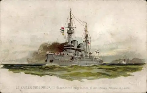 Litho Deutsches Kriegsschiff, SMS Kaiser Friedrich III, Linienschiff