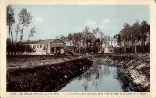 Ak Les Ormes sur Voulzie Seine et Marne, L'Usine d'elevation des eaux de la Ville de Paris, Canal