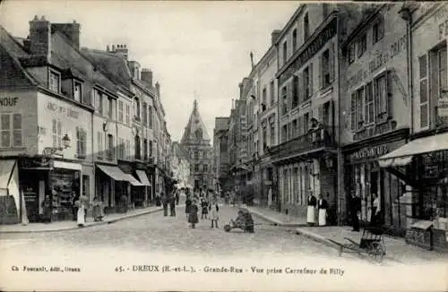 Ak Dreux Eure et Loir, Grande-Rue, Vue prise Carrefour de Billy