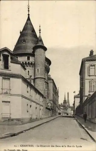 Ak Chartres Eure et Loir, Le Reservoir des Eaux et la Rue du Lycee