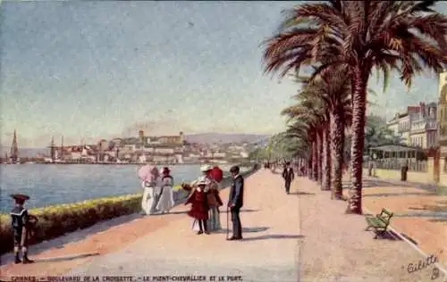 Ak Cannes Alpes Maritimes, Boulevard de la Croisette, Mont Chevalier, Hafen