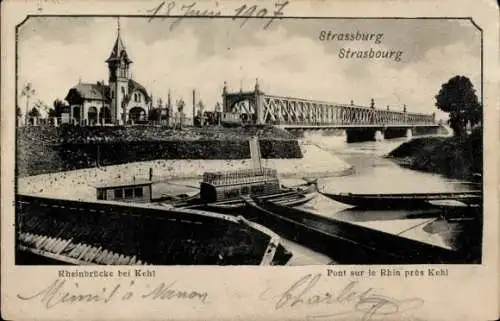 Ak Strasbourg Straßburg Elsass Bas Rhin, Rheinbrücke bei Kehl