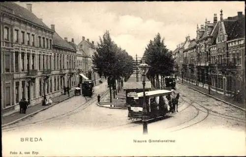 Ak Breda Nordbrabant Niederlande, Nieuwe Ginnekenstraat, Straßenbahn