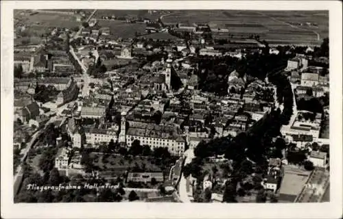 Ak Hall in Tirol, Fliegeraufnahme der Stadt