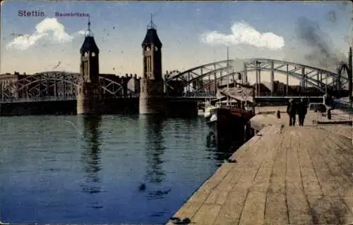 Ak Szczecin Stettin Pommern, Baumbrücke, Schiff