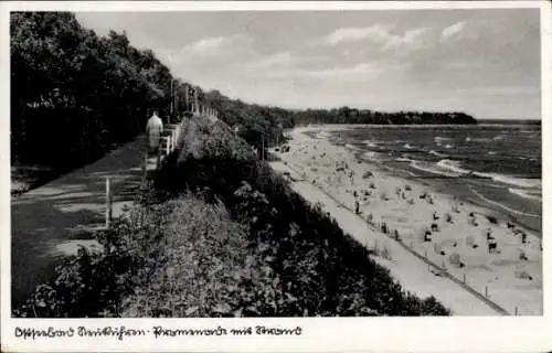 Ak Pionerski Neukuhren Ostpreußen, Promenade mit Strand