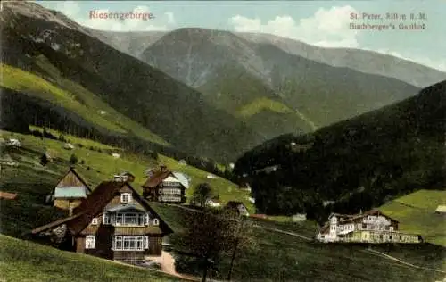 Ak Svatý Petr Sankt Peter Spindlermühle Riesengebirge Reg. Königgrätz, Buchbergers Gasthof