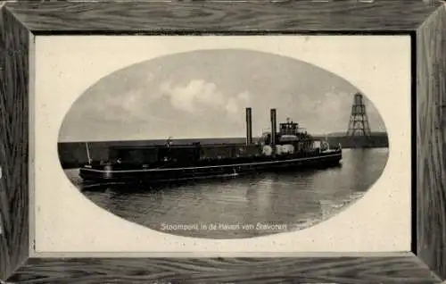 Präge Passepartout Ak Staveren Stavoren Friesland Niederlande, Stoompont, Dampfschiff im Hafen