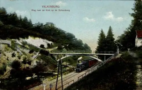 Ak Valkenburg Limburg Niederlande, Straße zur Einsiedelei auf dem Schaesberg, Lokomotive