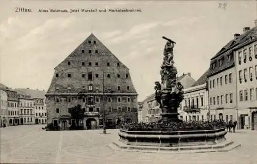 Ak Zittau in der Oberlausitz, Altes Salzhaus, Marstall, Herkulesbrunnen