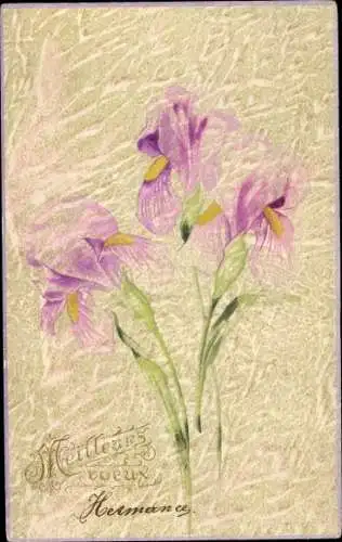 Präge Litho Meilleurs voeux, Iris, Schwertlilie