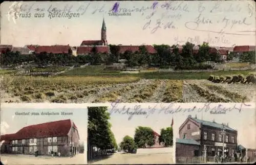 Ak Rätzlingen in der Lüneburger Heide, Gasthof zum deutschen Hause, Bahnhof