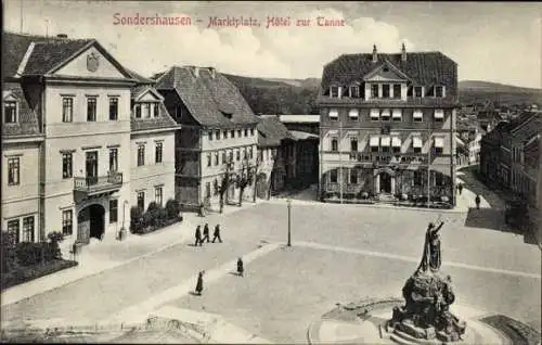 Ak Sondershausen im Kyffhäuserkreis Thüringen, Marktplatz mit Ministerium und Hotel zur Tanne