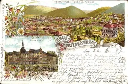 Litho  Friedrichroda im Thüringer Wald, Blick vom Kurhaus, Kurhaus