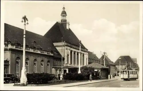 Ak Görlitz in der Lausitz, Hauptbahnhof, Straßenbahn
