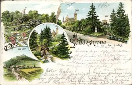 Litho Görlitz in der Lausitz, Landeskrone, Landschaft