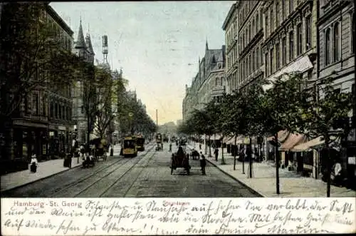 Ak Hamburg Mitte St. Georg, Partie am Steindamm, Straßenbahn