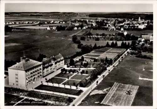 Ak Illertissen in Schwaben, Pr. Oberrealschule mit Heim, Fliegeraufnahme