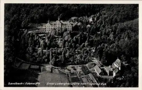 Ak Sandbach Breuberg im Odenwald Hessen, Ernst Ludwig Heilstätte, Fliegeraufnahme