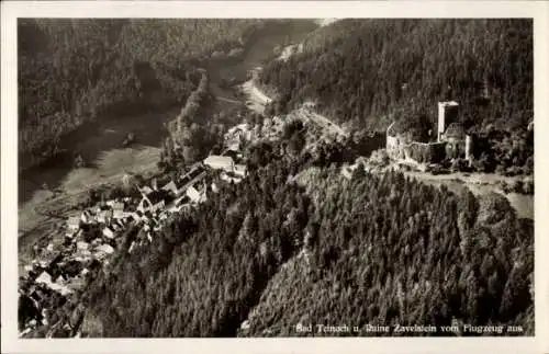 Ak Bad Teinach Zavelstein im Schwarzwald, Fliegeraufnahme, Ruine Zavelstein, Nagoldtal