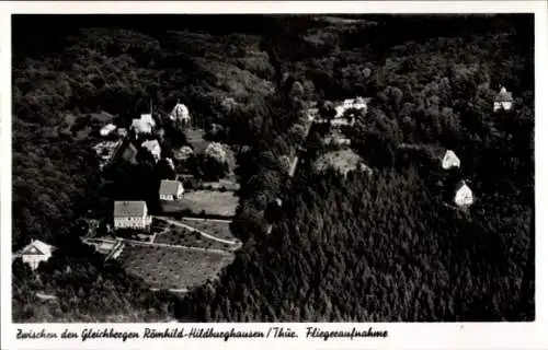 Ak Waldhaus Römhild in Thüringen, Hotel Pension Waldhaus, zwischen den Gleichbergen, Fliegeraufnahme