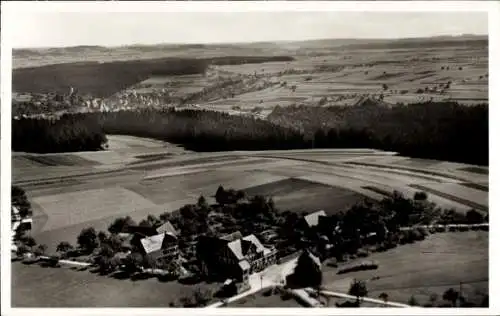 Ak Heselbronn Altensteig im Schwarzwald Württemberg, Gasthof u. Pension z. Hirsch, Fliegeraufnahme