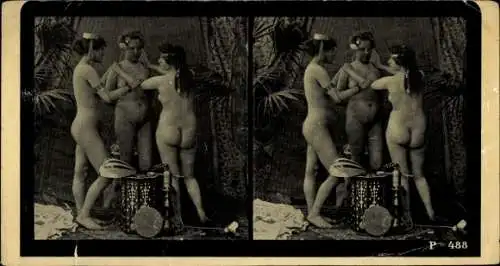 Stereo Foto Drei nackte Frauen, Po, Beine