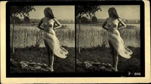 Stereo Foto Nackte Frau am See, Busen, Frauenakt