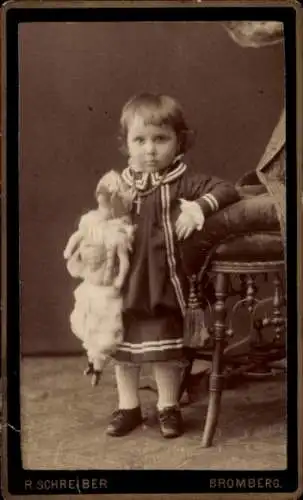 CdV Kind mit Puppe, Porträt, Spielzeug