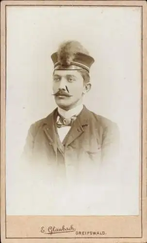 CdV Männerportrait, Student, Anzug, Schnurrbart, Hut