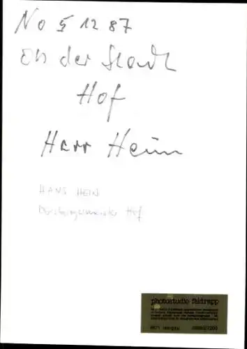 Foto Portrait Ober-Bürgermeister von Hof, Hans Hein, Autogramm