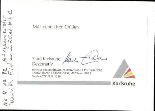 Ak Bürgermeister von Karlsruhe, Ulrich Eiden, Portrait, Autogramm