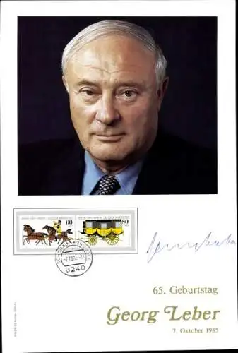 Foto Portrait Georg Leber, Ehemaliger Bundesminister der Verteidigung, Autogramm