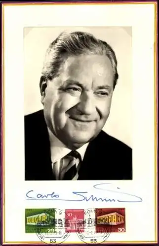 Foto Carlo Schmid, SPD, Vizepräsident des Deutschen Bundestages, Autogramm