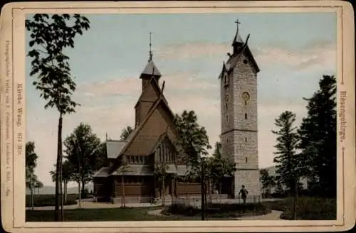 Kabinett Foto Karpacz Górny Brückenberg Krummhübel Riesengebirge Schlesien, Kirche Wang