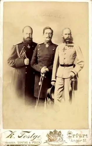 Foto Zar Alexander II., Kaiser Wilhelm I., Kaiser Franz Joseph I.