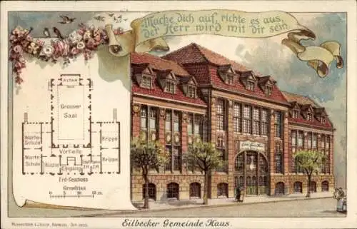 Litho Hamburg Wandsbek Eilbek Eilbeck, Gemeindehaus