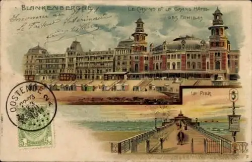 Litho Blankenberghe Blankenberge Flandre occidentale, Casino, Grand Hotel, Pier