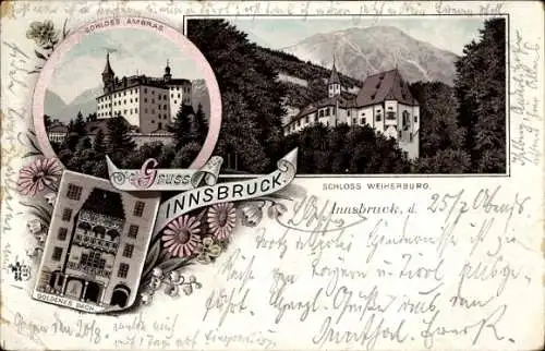 Litho Innsbruck Tirol, Schloss Ambras, Schloss Weiherburg