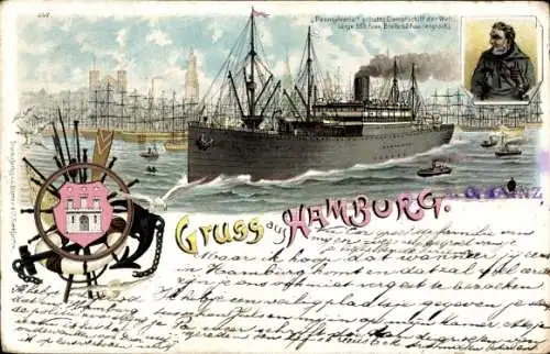 Litho Hamburg, Hafen, Dampfer Pennsylvania, HAPAG