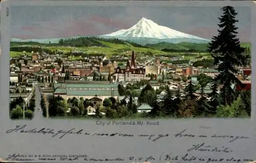 Litho Portland Oregon USA, Panorama, Mount Hood