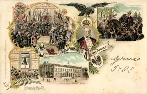 Litho Kaiser Wilhelm I., Proklamation in Versailles am 18. Januar 1871, Palais in Berlin